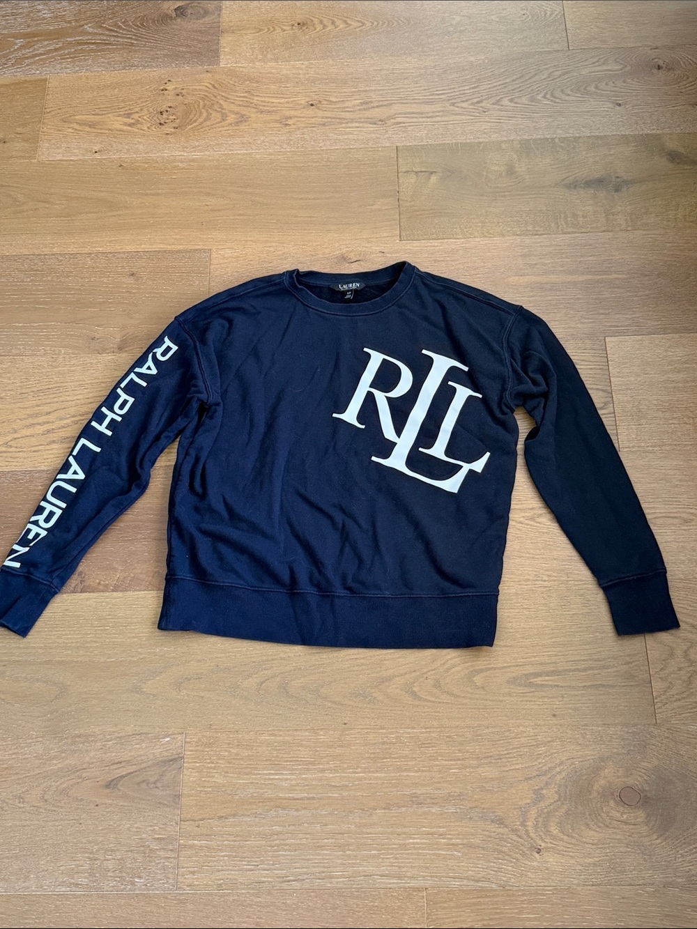 Ralph Lauren Navy Crewneck Sweatshirt with White RLL Logo